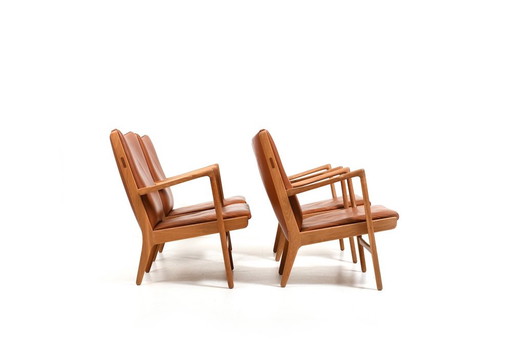 Chaises Model AP-16 en chêne et cuir par Hans J. Wegner, 1951, ensemble de 4