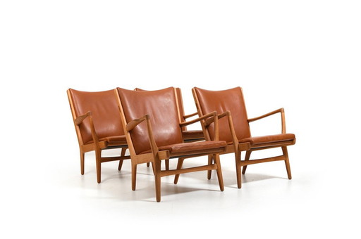 Chaises Model AP-16 en chêne et cuir par Hans J. Wegner, 1951, ensemble de 4