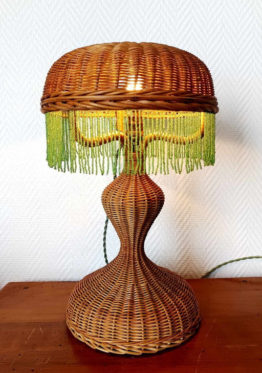 Lampe En Rotin Et Perles Art Nouveau