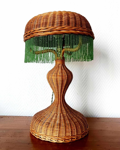 Lampe En Rotin Et Perles Art Nouveau