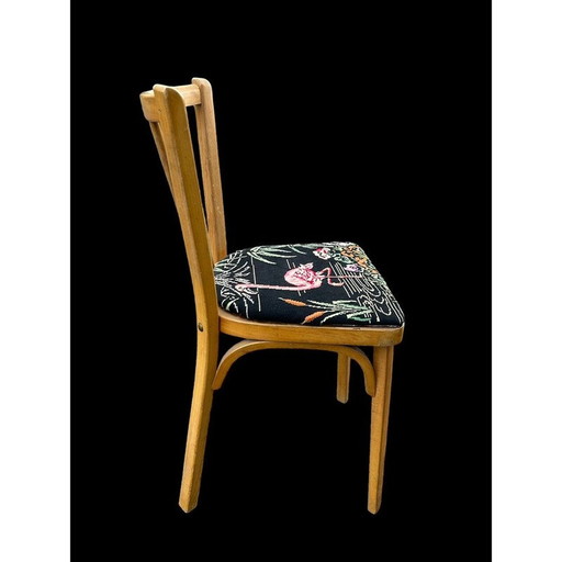 Vintage Baumann reupholstered chair with pink flamingo motif, 1950