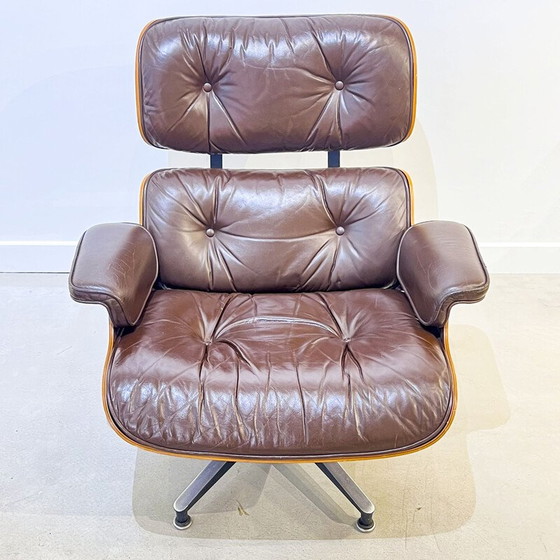 Image 1 of Vintage armchair with ottoman in Rio rosewood by Charles and Ray Eames, 1970
