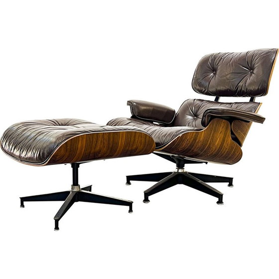 Image 1 of Vintage armchair with ottoman in Rio rosewood by Charles and Ray Eames, 1970