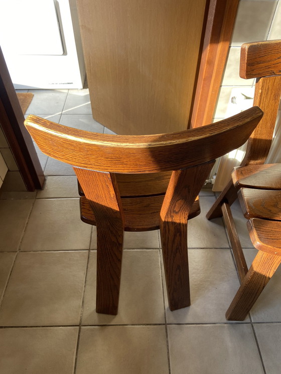 Image 1 of 4 sedie da pranzo brutaliste in rovere massello