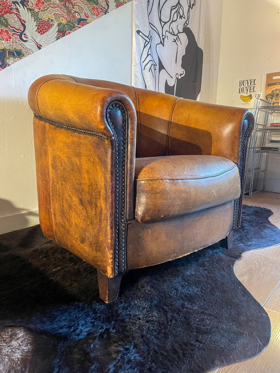 Image 1 of Antique Sheepskin Armchair / Clubchair From Nico Van Oorschot