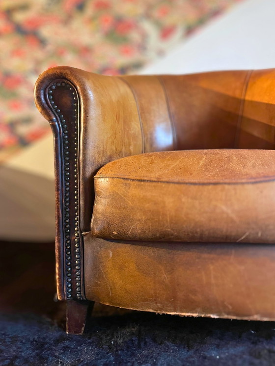 Image 1 of Antique Sheepskin Armchair / Clubchair From Nico Van Oorschot