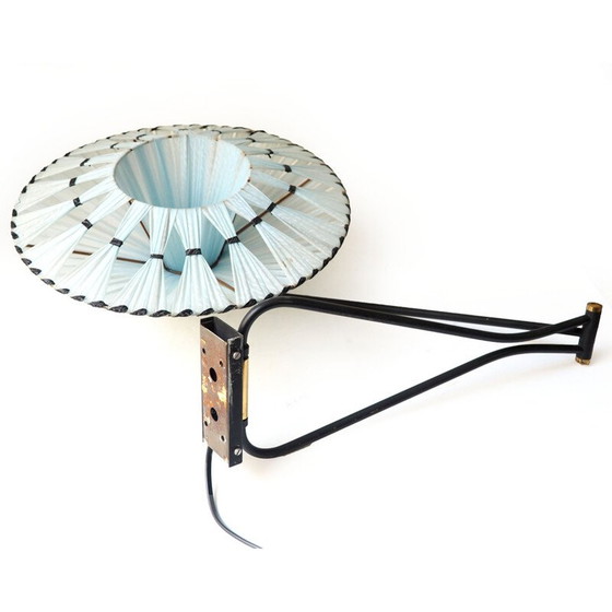 Image 1 of Vintage brass and black metal wall lamp by René Mathieu for Lunel, France 1950