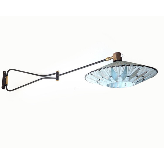 Image 1 of Vintage brass and black metal wall lamp by René Mathieu for Lunel, France 1950