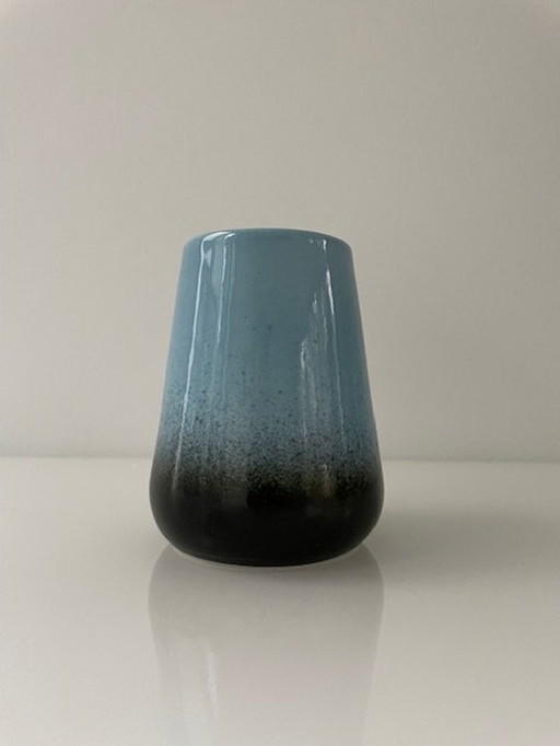 Vase Light Blue And Black Glaze