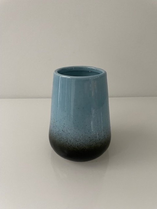 Vase Light Blue And Black Glaze