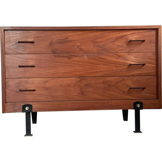 Image 1 of Vintage teak and metal chest of drawers with 4 drawers
