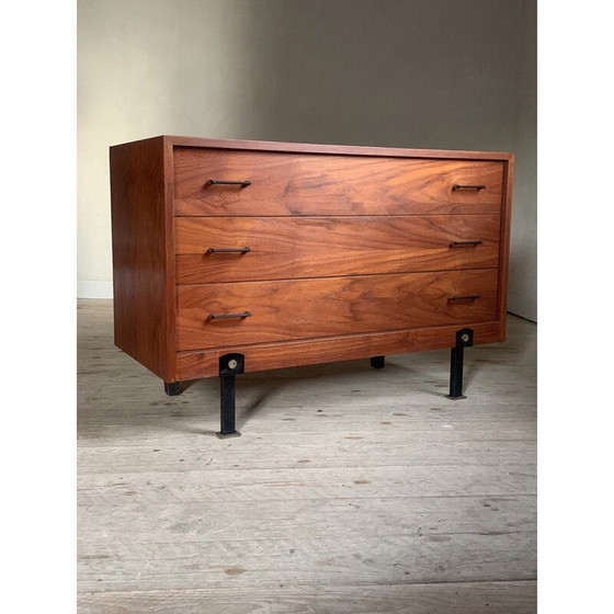 Image 1 of Vintage teak and metal chest of drawers with 4 drawers