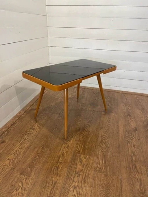 Table basse originale des années 1960 de Jiri Jiroutek avec plateau en verre noir