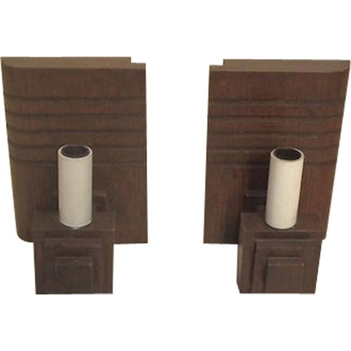 Pair of vintage solid oak sconces by Charles Dudouyt