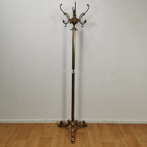 Brass Rococo Standing Coat Rack Hollywood Regency Hall Tree 02