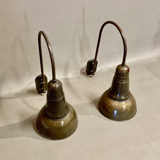 Large Pair Of 1950 Industrial Design Wall Lights.