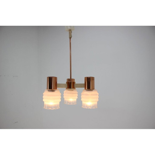 Vintage brass and plastic chandelier, Czechoslovakia 1970