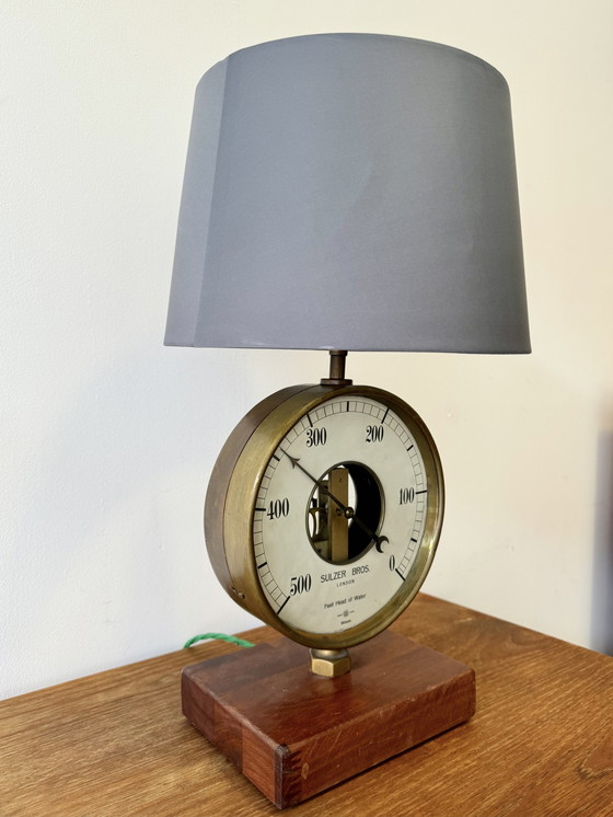 Image 1 of Vintage Table Lamp Upcycled Pressure Gauge
