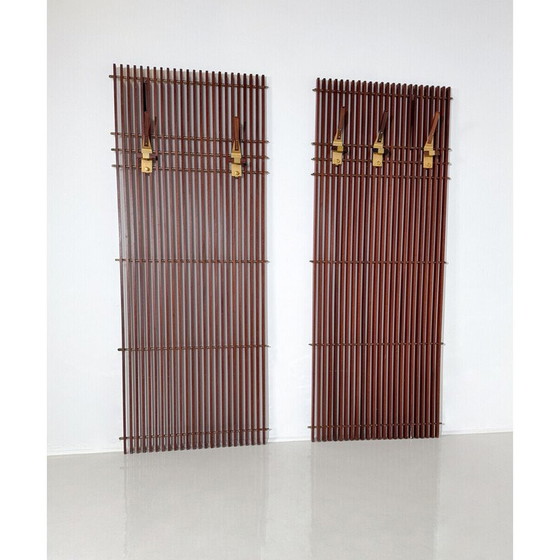 Image 1 of Vintage modular coat rack in wood and brass, Italy 1950