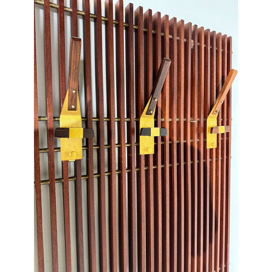 Image 1 of Vintage modular coat rack in wood and brass, Italy 1950