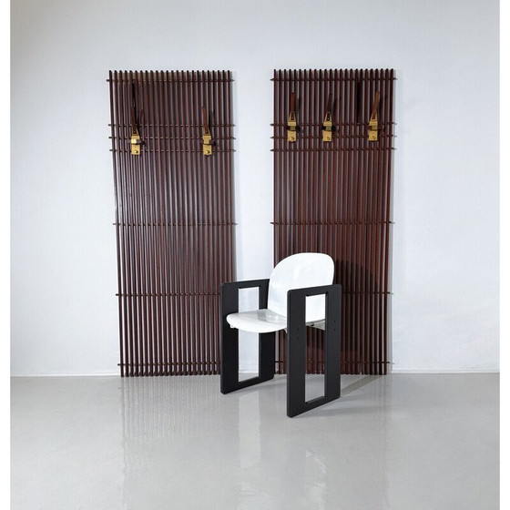 Image 1 of Vintage modular coat rack in wood and brass, Italy 1950
