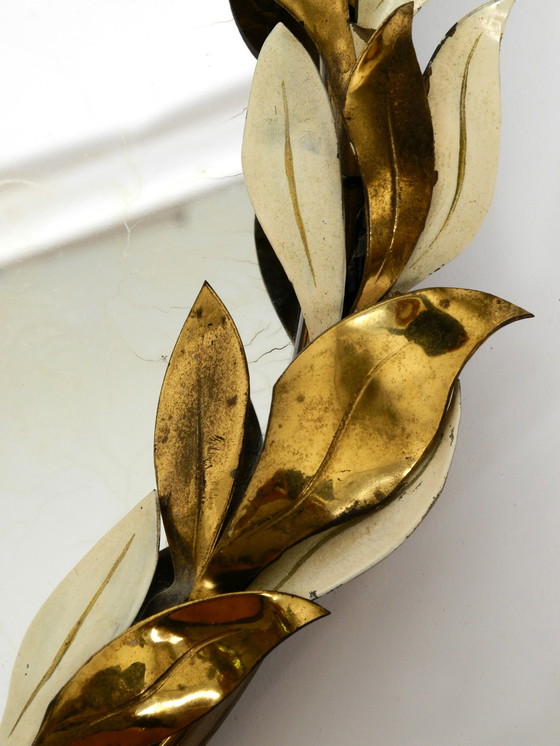 Image 1 of Large and heavy Mid Century floral brass mirror with lamps by Vereinigte Werkstätten