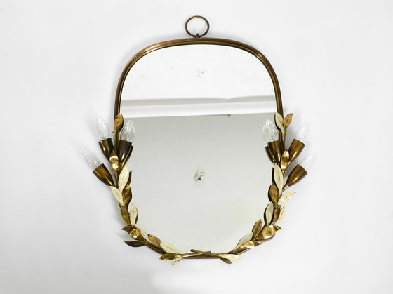 Image 1 of Large and heavy Mid Century floral brass mirror with lamps by Vereinigte Werkstätten