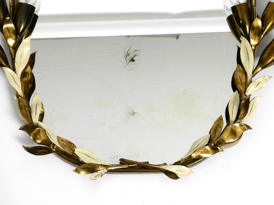 Image 1 of Large and heavy Mid Century floral brass mirror with lamps by Vereinigte Werkstätten