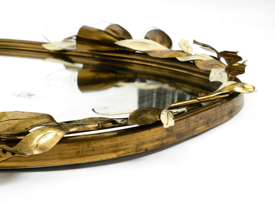 Image 1 of Large and heavy Mid Century floral brass mirror with lamps by Vereinigte Werkstätten