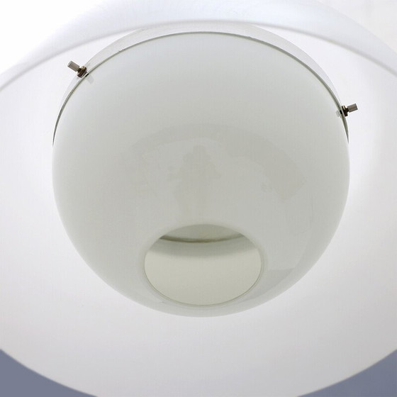 Image 1 of Lampadario vintage in metallo cromato, metacrilato e vetro bianco, anni '60