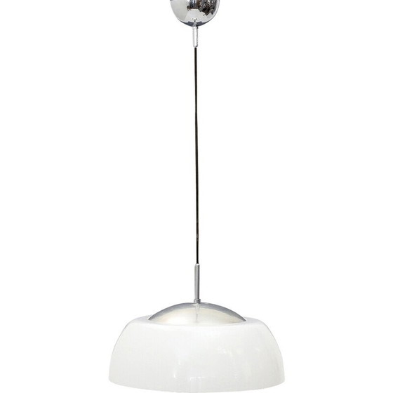 Image 1 of Lampadario vintage in metallo cromato, metacrilato e vetro bianco, anni '60