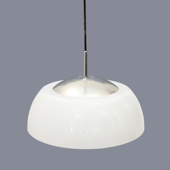 Image 1 of Lampadario vintage in metallo cromato, metacrilato e vetro bianco, anni '60