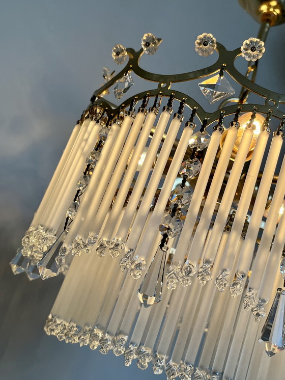 Image 1 of Rod art deco style pendant lamp crystal twisted rod chandelier 2 tiers