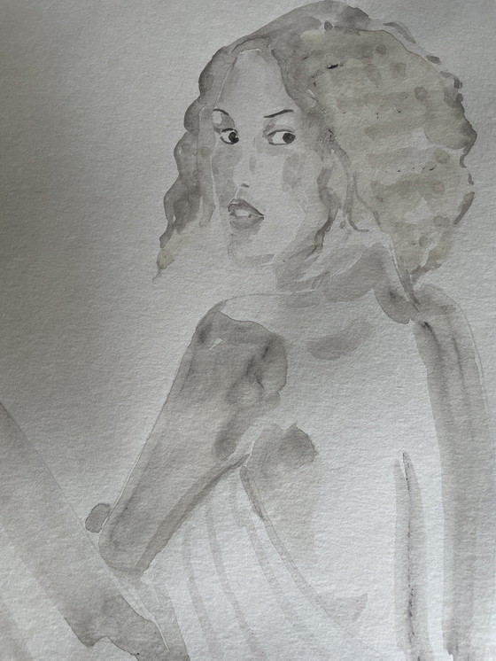 Image 1 of Ritratto di donna in acquerello seppia "Look"