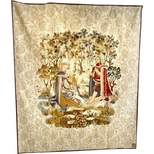 Mid-century tapestry "the offering of the heart", Belgium 1940s