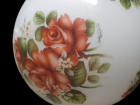 Image 1 of Lampada a sospensione in vetro antico 2065 con rose e rame