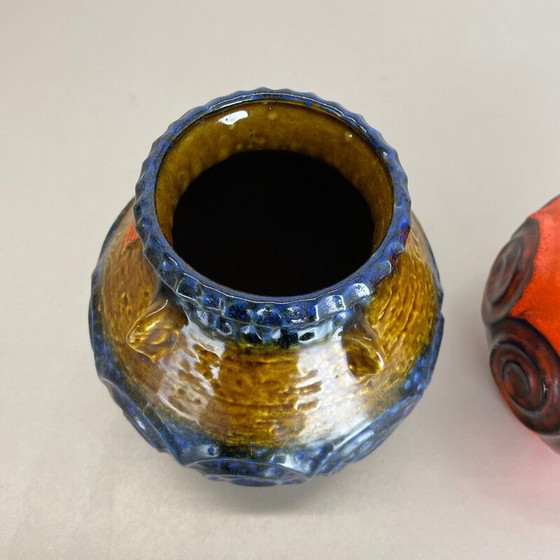 Image 1 of Coppia di vasi vintage in ceramica Op Art multicolore con lava grassa di Jasba Ceramics, Germania, anni '70