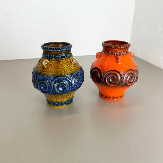 Image 1 of Coppia di vasi vintage in ceramica Op Art multicolore con lava grassa di Jasba Ceramics, Germania, anni '70