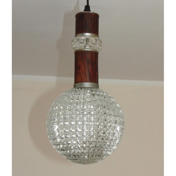 Image 1 of Lampada a sospensione vintage in metallo e impiallacciatura in palissandro, 1960
