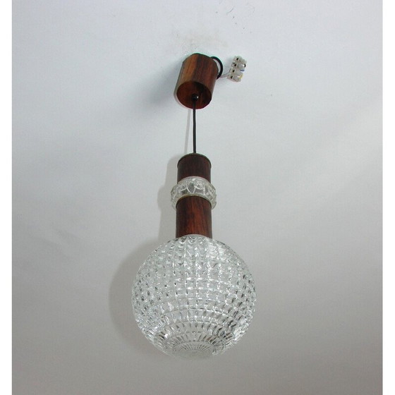 Image 1 of Lampada a sospensione vintage in metallo e impiallacciatura in palissandro, 1960