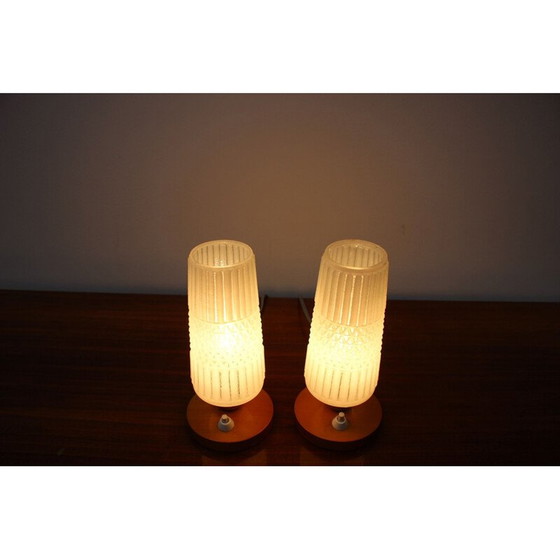 Image 1 of Pair of vintage glass and wood lamps, Germany 1970