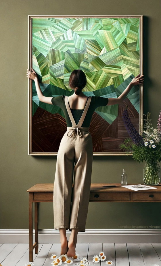 Image 1 of Mesa Primavera - Marquetería de paja/Ébano de Macassar