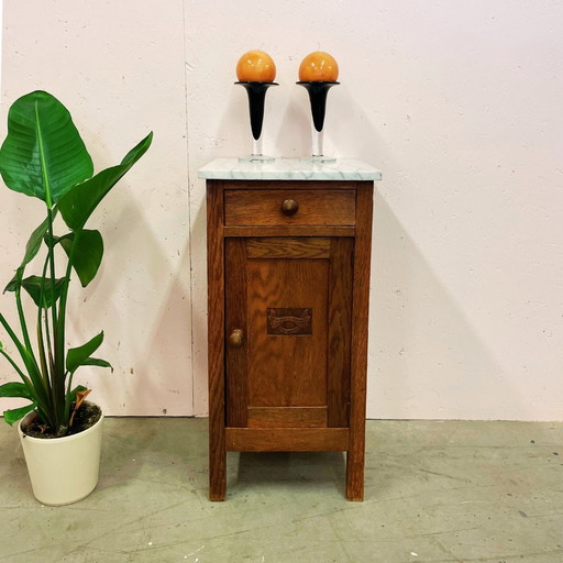 Vintage Nightstand With Marble Top