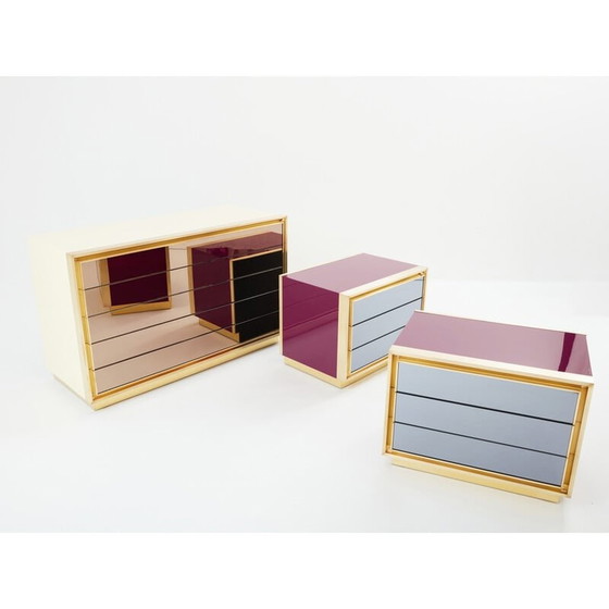 Image 1 of Cassettiera vintage in ottone laccato e specchi per Maison Jansen, 1970