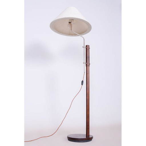 Mid-century floor lamp in beech and chrome, Czech 1960s