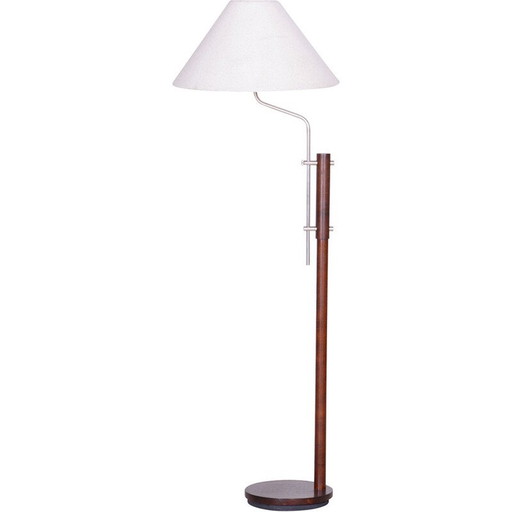 Mid-century floor lamp in beech and chrome, Czech 1960s