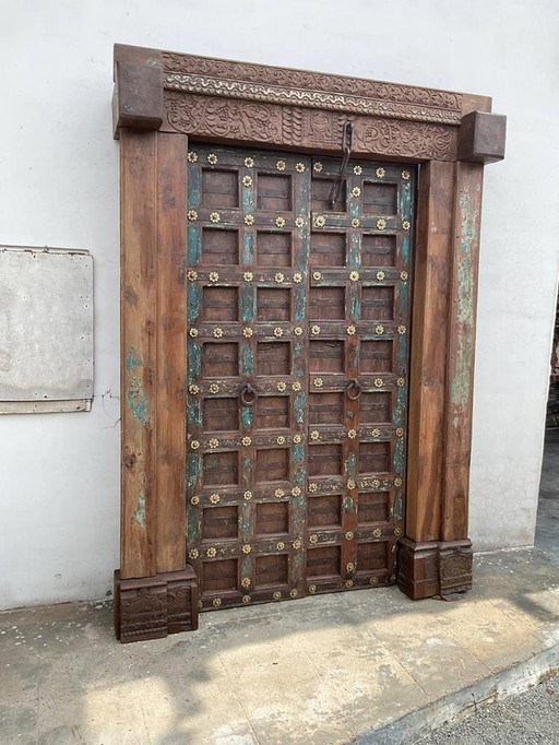 Antique Indian Door In Old Teak And Patina From India