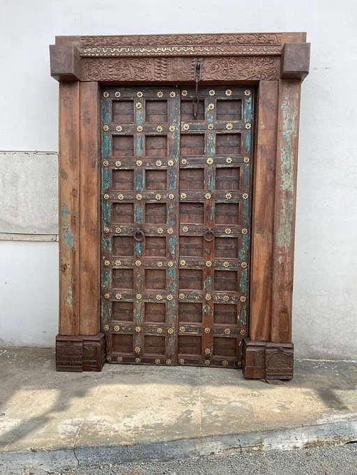 Antique Indian Door In Old Teak And Patina From India