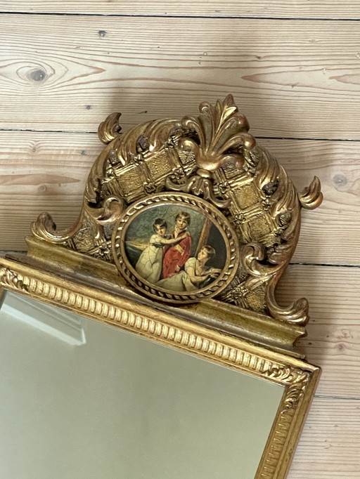 Mirror With Painting Rectangular Gold Leaf