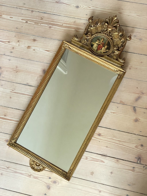 Mirror With Painting Rectangular Gold Leaf